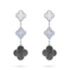 18K WHITE GOLD 3 MOTIF MOTHER OF PEARL AND CHALCEDONY EARRING