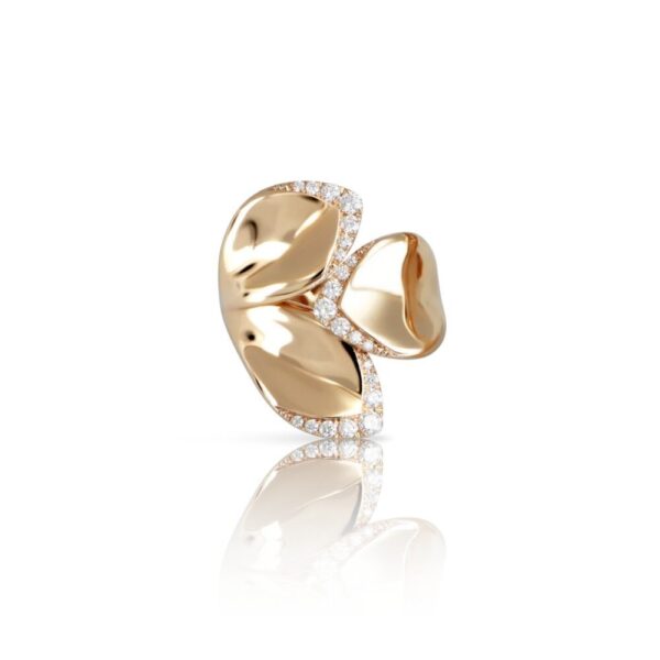 18K ROSE GOLD DIAMOND 3 LEAVES RING