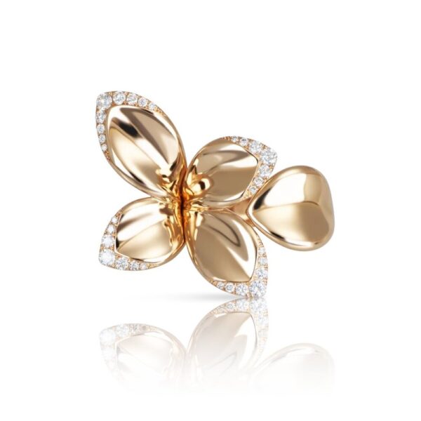 18K ROSE GOLD DIAMOND 5 LEAVES SMALL FLOWER RING