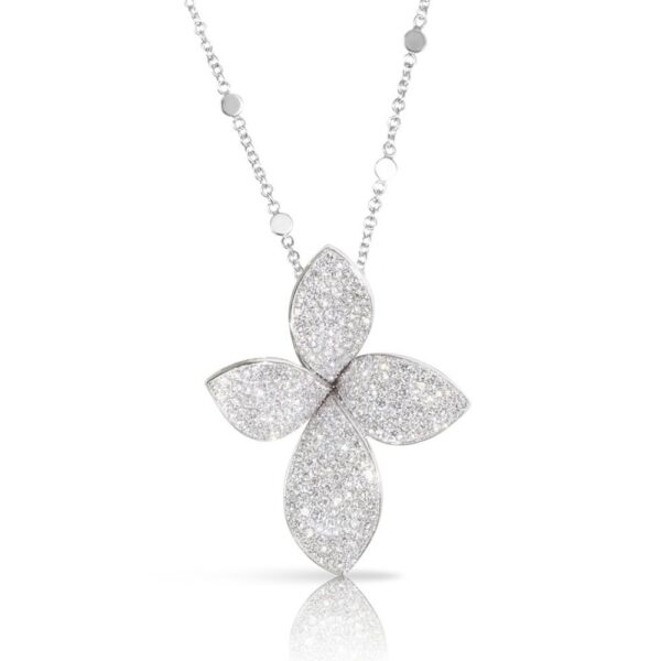 18K WHITE GOLD DIAMOND MEDIUM FLOWER NECKLACE