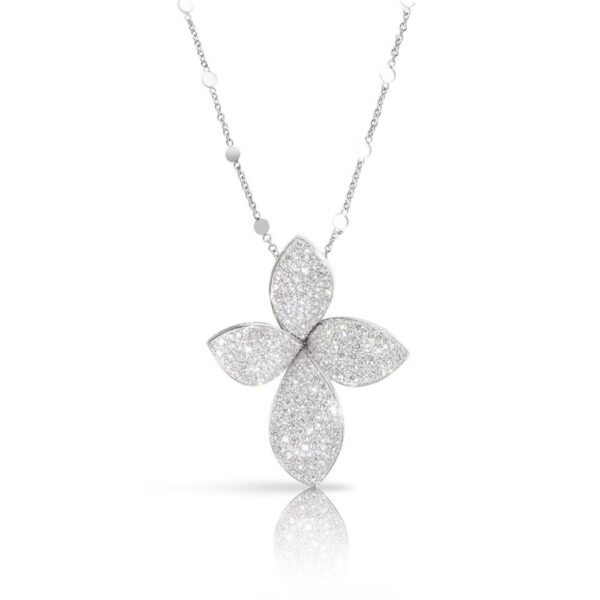 18K WHITE GOLD DIAMOND SMALL FLOWER NECKLACE