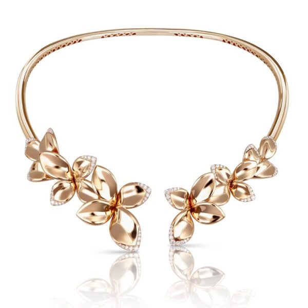 18K ROSE GOLD DIAMOND MULTI FLOWER CHOKER NECKLACE