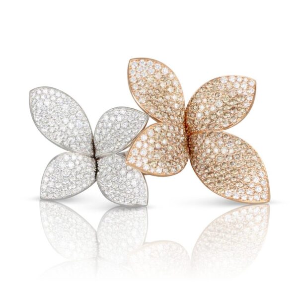 18K WHITE AND ROSE GOLD DIAMOND DOUBLE FLOWER RING