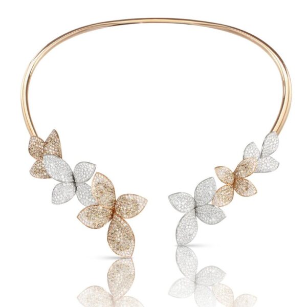 18K ROSE AND WHITE GOLD DIAMOND MULTI FLOWER CHOKER NECKLACE