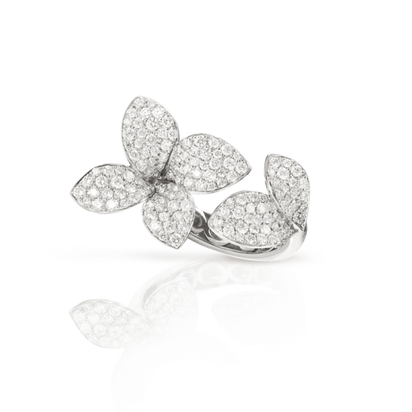 18K WHITE GOLD DIAMOND 6 LEAVES SMALL FLOWER RING