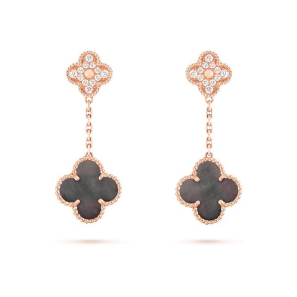 18K ROSE GOLD 2 MOTIF GRAY MOTHER OF PEARL AND DIAMOND EARRING