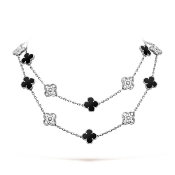 18K WHITE GOLD 20 MOTIF ONYX AND DIAMOND NECKLACE