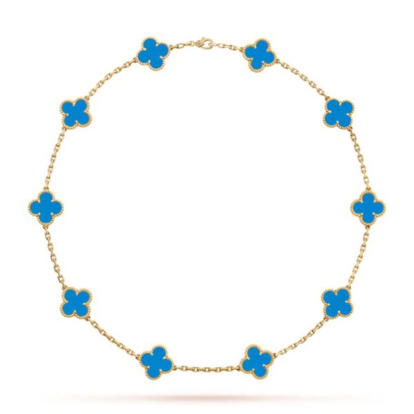 18K YELLOW GOLD 10 MOTIF BLUE AGATE NECKLACE