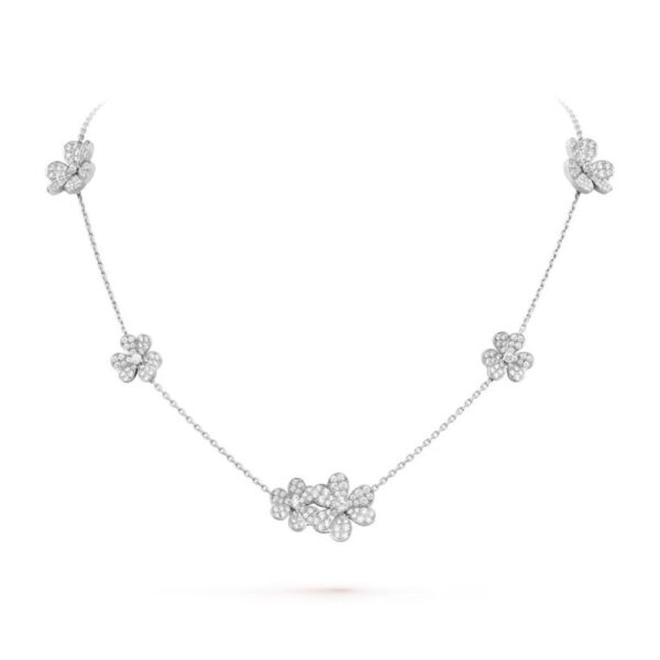 18K WHITE GOLD 9 FLOWER PAVE DIAMOND NECKLACE