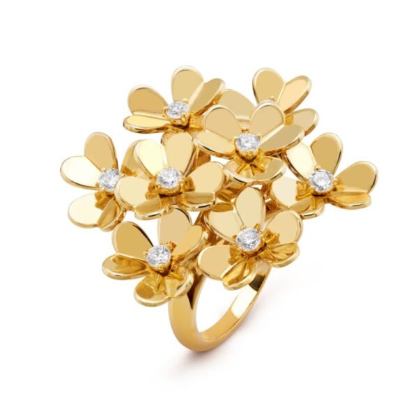 18K YELLOW GOLD 8 FLOWER DIAMOND RING