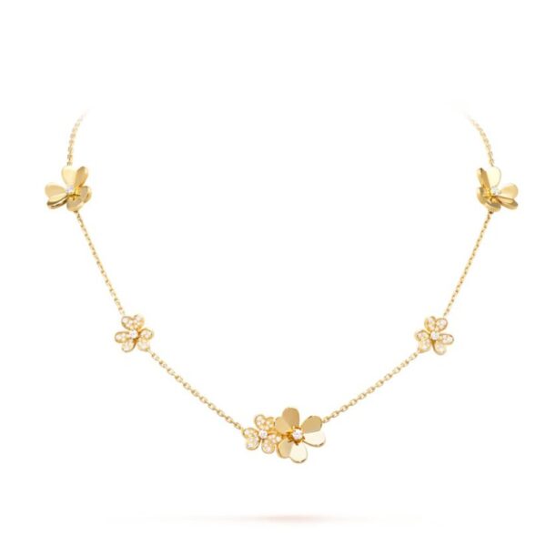 18K YELLOW GOLD 9 FLOWER DIAMOND NECKLACE