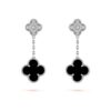 18K WHITE GOLD 2 MOTIF ONYX AND DIAMOND EARRING