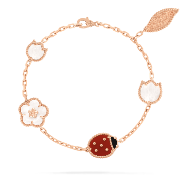 18K ROSE GOLD 5 MOTIF MOTHER OF PEARL, CARNELIAN AND ONYX BRACELET