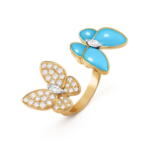 18K YELLOW GOLD TURQUOISE AND DIAMOND RING