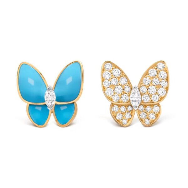 18K YELLOW GOLD TURQUOISE AND DIAMOND EARRING