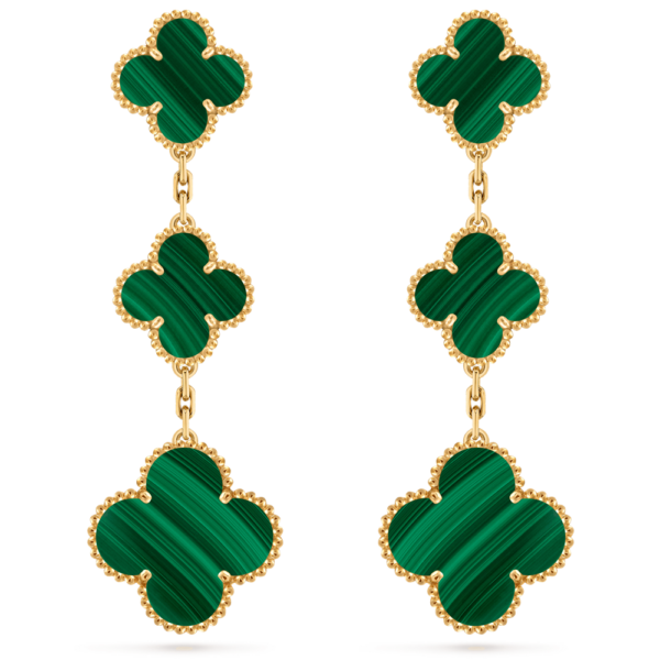 18K YELLOW GOLD 3 MOTIF MALACHITE EARRING