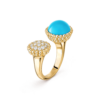 18K YELLOW GOLD COULEURS TURQUOISE AND DIAMOND BETWEEN FINGER RING