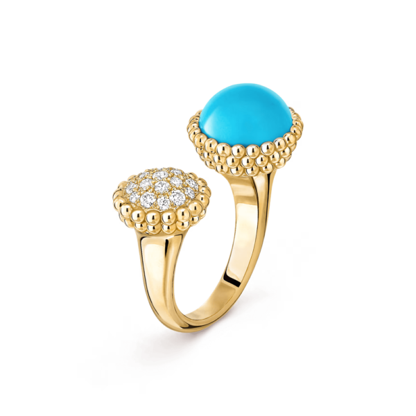 18K YELLOW GOLD COULEURS TURQUOISE AND DIAMOND BETWEEN FINGER RING