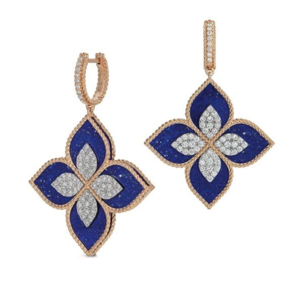 18K ROSE GOLD LAPIS LAZULI AND DIAMOND EARRING