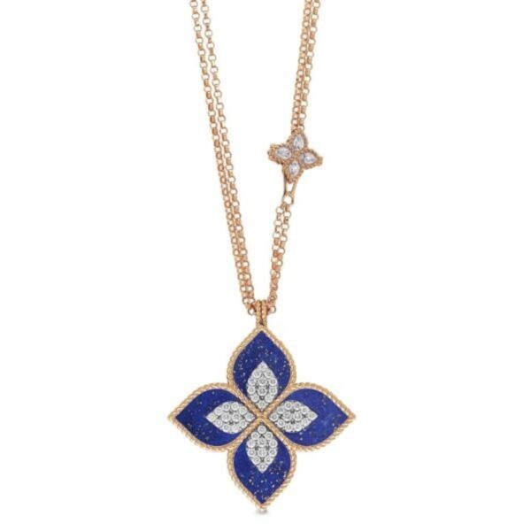 18K ROSE GOLD LAPIS LAZULI AND DIAMOND NECKLACE