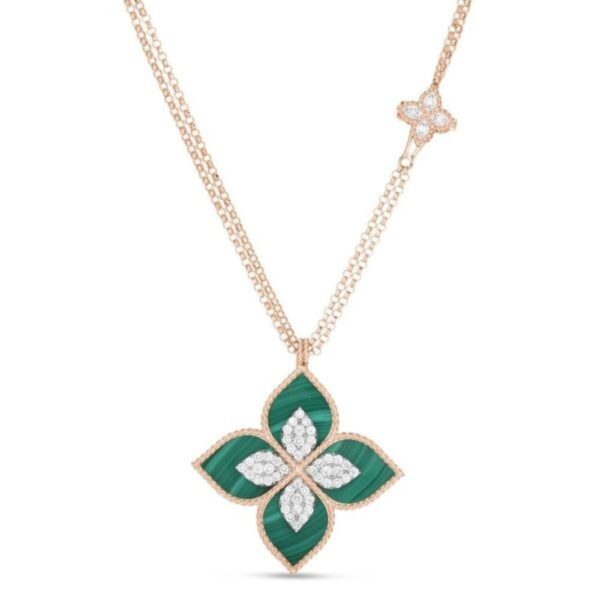 18K ROSE GOLD MALACHITE AND DIAMOND NECKLACE