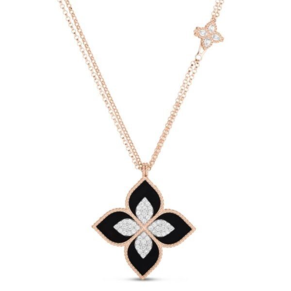 18K ROSE GOLD ONYX AND DIAMOND NECKLACE