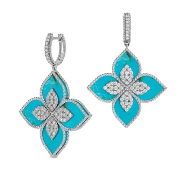 18K WHITE GOLD TURQUOISE AND DIAMOND EARRING