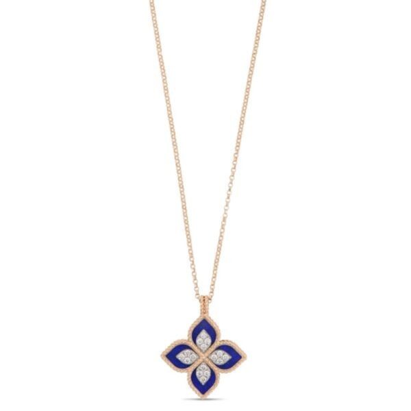 18K ROSE GOLD LAPIS LAZULI AND DIAMOND NECKLACE