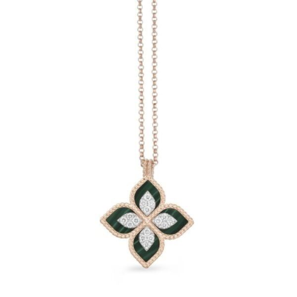 18K ROSE GOLD MALACHITE AND DIAMOND NECKLACE