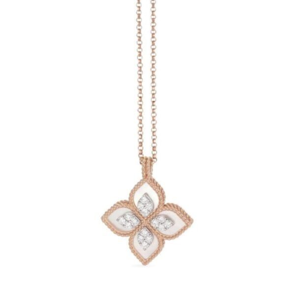 18K ROSE GOLD MOTHER OF PEARL AND DIAMOND NECKLACE