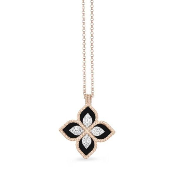 18K ROSE GOLD ONYX AND DIAMOND NECKLACE