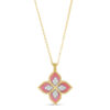 18K YELLOW GOLD PINK RHODONITE AND DIAMOND NECKLACE