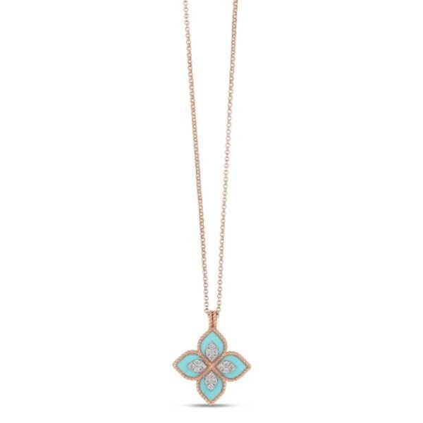 18K ROSE GOLD TURQUOISE AND DIAMOND NECKLACE