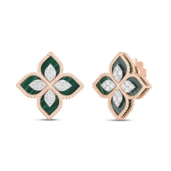 18K ROSE GOLD MALACHITE AND DIAMOND EARRING