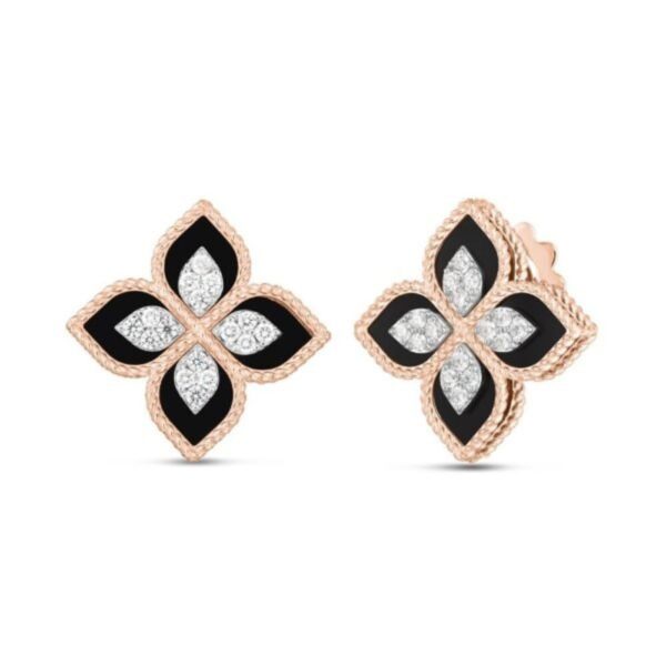 18K ROSE GOLD ONYX AND DIAMOND EARRING
