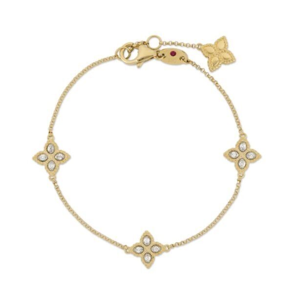 18K YELLOW GOLD DIAMOND 3 FLOWER BRACELET