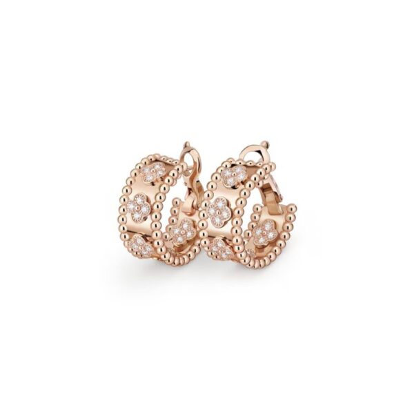 18K ROSE GOLD CLOVERS DIAMOND HOOP EARRING