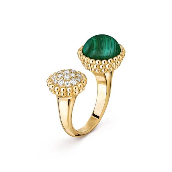 18K YELLOW GOLD COULEURS MALACHITE AND DIAMOND BETWEEN FINGER RING
