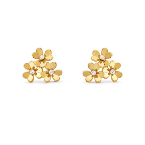 18K YELLOW GOLD 3 FLOWER DIAMOND MINI EARRING