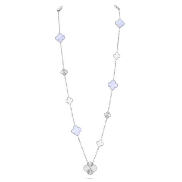 18K WHITE GOLD 15 MOTIF MOTHER OF PEARLAND CHALCEDONY TRANSFORMABLE NECKLACE