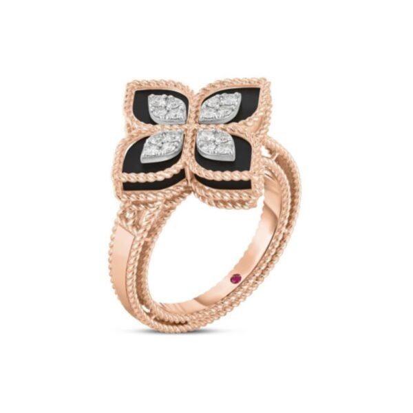 18K ROSE GOLD ONYX AND DIAMOND MEDIUM RING