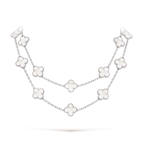 18K WHITE GOLD 20 MOTIF MOTHER OF PEARL NECKLACE