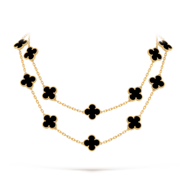 18K YELLOW GOLD 20 MOTIF ONYX NECKLACE