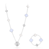 18K WHITE GOLD 15 MOTIF MOTHER OF PEARLAND CHALCEDONY TRANSFORMABLE NECKLACE