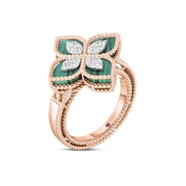 18K ROSE GOLD MALACHITE AND DIAMOND MEDIUM RING