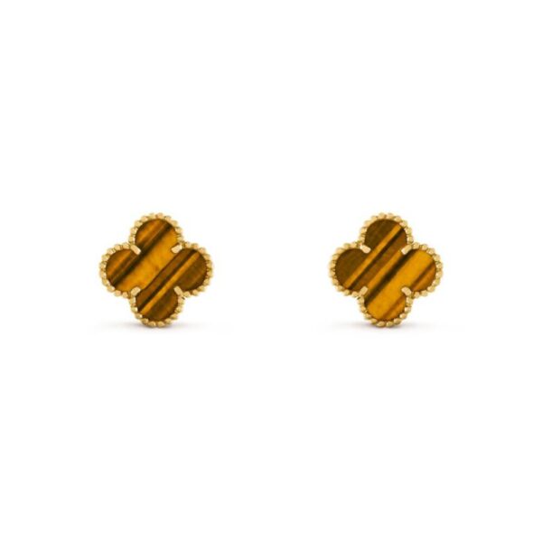 18K YELLOW GOLD 15MM TIGER'S EYE EARRING