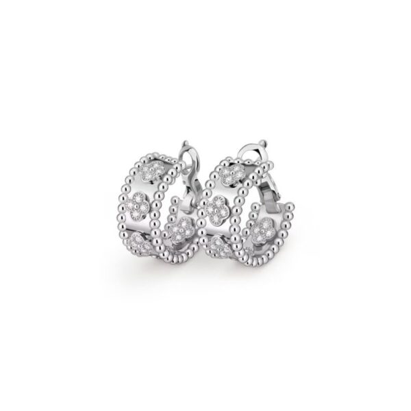 18K WHITE GOLD CLOVERS DIAMOND HOOP EARRING