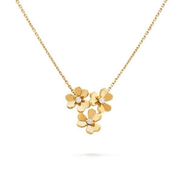 18K YELLOW GOLD 3 FLOWER DIAMOND MINI NECKLACE