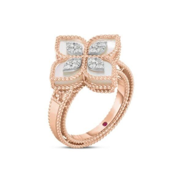 18K ROSE GOLD MOTHER OF PEARL AND DIAMOND MEDIUM RING