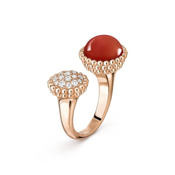 18K ROSE GOLD COULEURS CARNELIAN AND DIAMOND BETWEEN FINGER RING